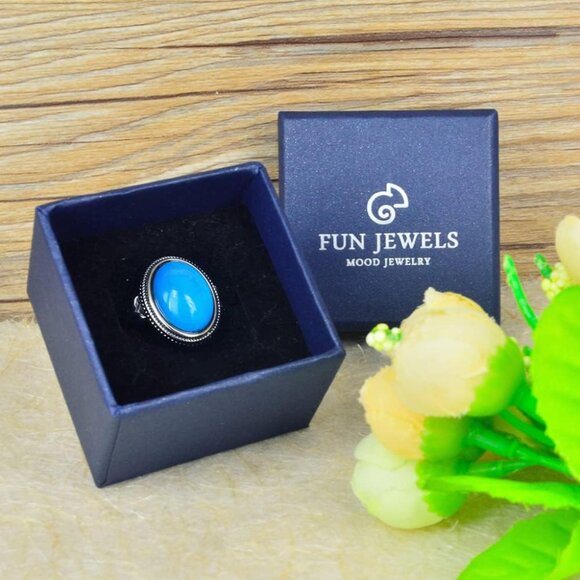 Vintage Style Antique Silver Plating Brass Oval Stone Color Change Mood Ring Siz - Picture 5 of 8